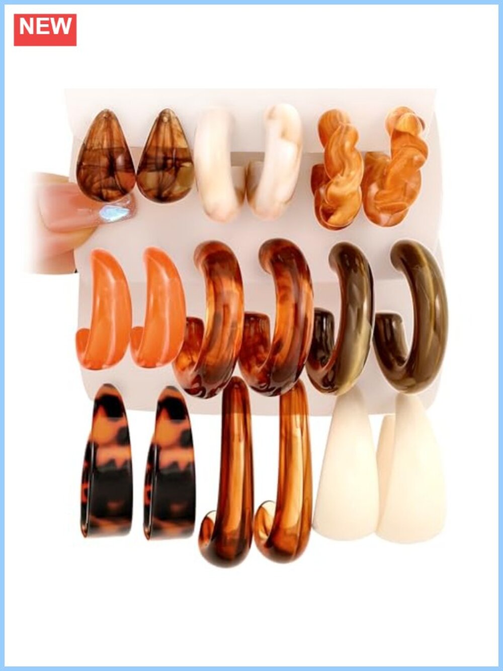 9 Pairs Chunky Hoop Earrings Resin Acrylic Statement Jewelry Set